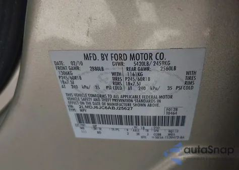 2010 Lincoln Mkx из США, поврежденный, VIN 2LMDJ6JC6ABJ25627